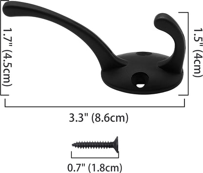IBosins 12 Pack Black Double Coat Hooks Wall Mounted with 24 Screws