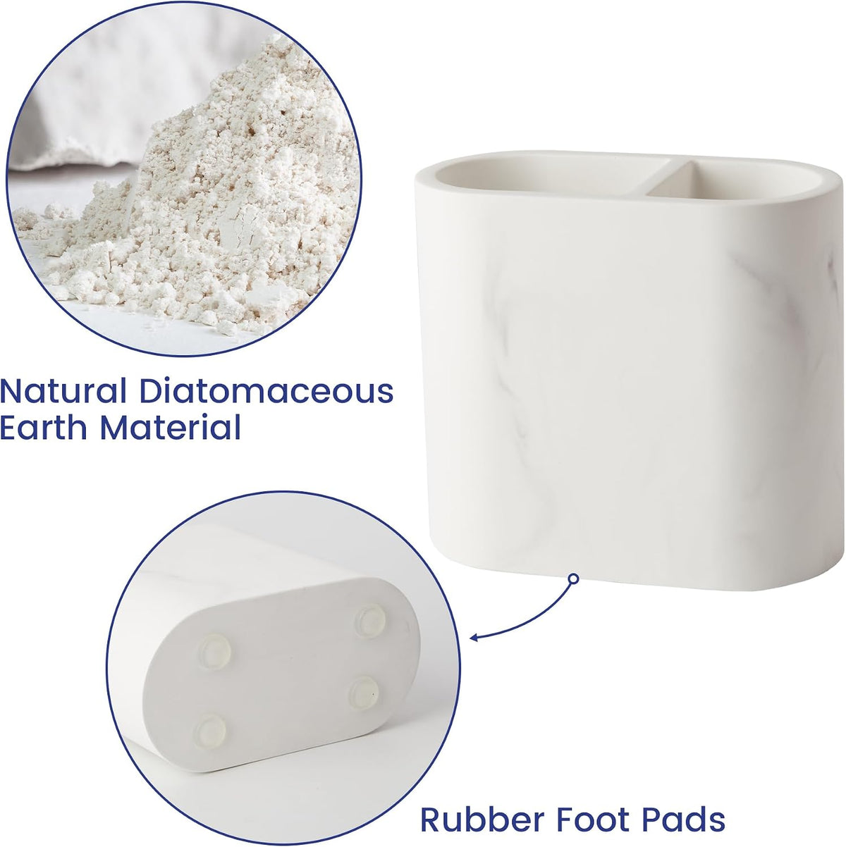 Diatomite Toothbrush Holders for Bathrooms, Electric Tooth Brush and Toothpaste Holder for Bathroom Countertop, Marble White Bathroom Accessories, 2 Slots Toothbrush Organizer