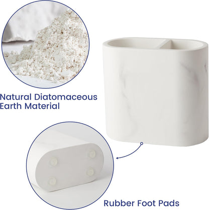 Diatomite Toothbrush Holders for Bathrooms, Electric Tooth Brush and Toothpaste Holder for Bathroom Countertop, Marble White Bathroom Accessories, 2 Slots Toothbrush Organizer