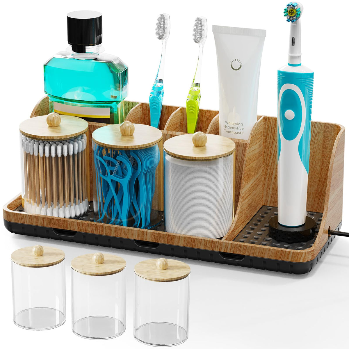 Bathroom Counter Organizers and Storage with 3 PCS Qtip Holder (White)