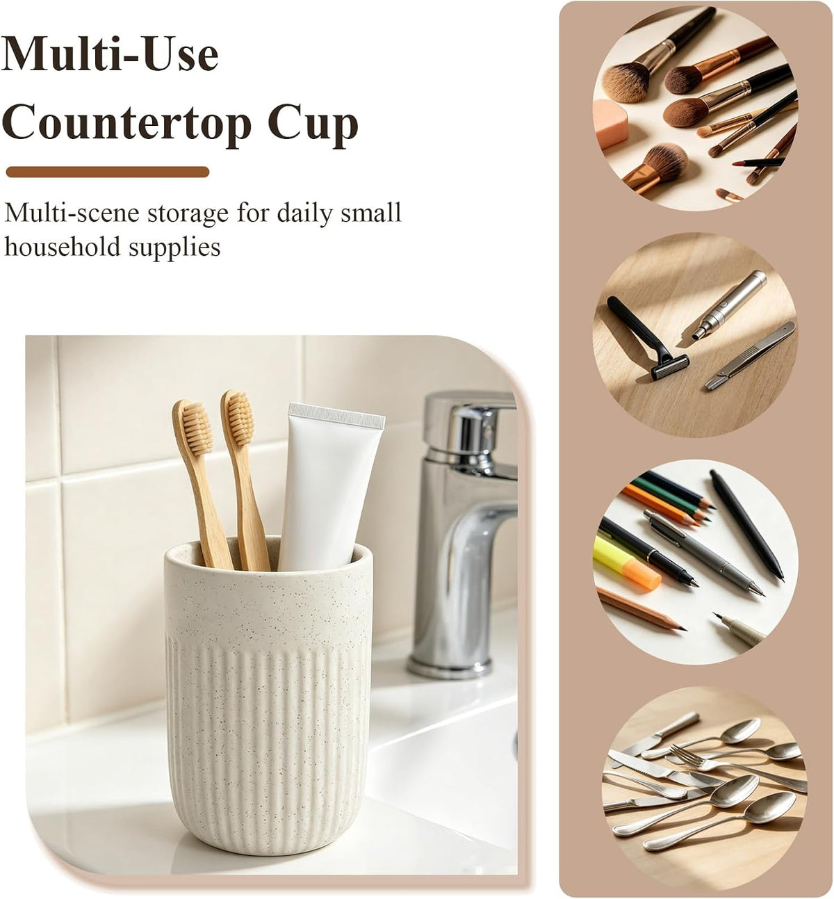 White Toothbrush Holder for Bathroom Ceramic Toothbrush Cup