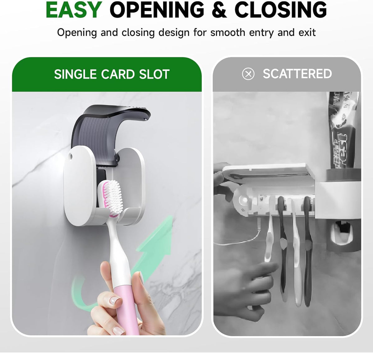 4 Pcs Toothbrush Holders Wall Mounted, Single Slot Design, Shower Self Adhesive Wall Mounted Toothbrush Holder with Cover, Waterproof and Dustproof, Suitable for Bathroom, Family, Travel (Grey)