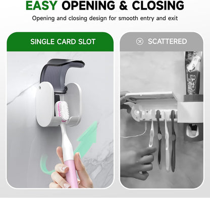 4 Pcs Toothbrush Holders Wall Mounted, Single Slot Design, Shower Self Adhesive Wall Mounted Toothbrush Holder with Cover, Waterproof and Dustproof, Suitable for Bathroom, Family, Travel (Grey)