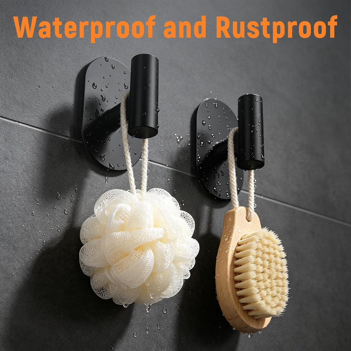 SetSail Adhesive Towel Hooks,Bathroom Black Towel Holder for Wall,4 Packs