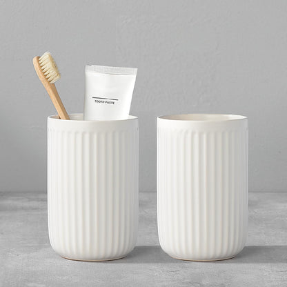 Toothbrush Holders - 2 Cup Ceramic Toothbrush Toothpaste Holders Set, Beige Bathroom Tumbler Cups Reusable Toothbrush Mouthwash Cup, Bathroom Counter Organizer
