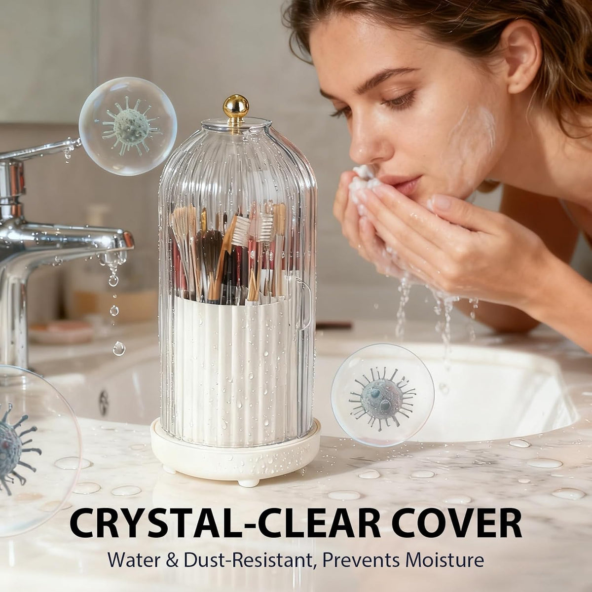 3-Slot Coverd Rotating Toothbrush Holders with Lid for Bathrooms