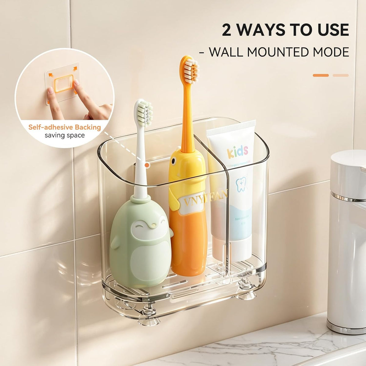 2 Slots Electric Toothbrush Holders Wall Mounted for Bathrooms
