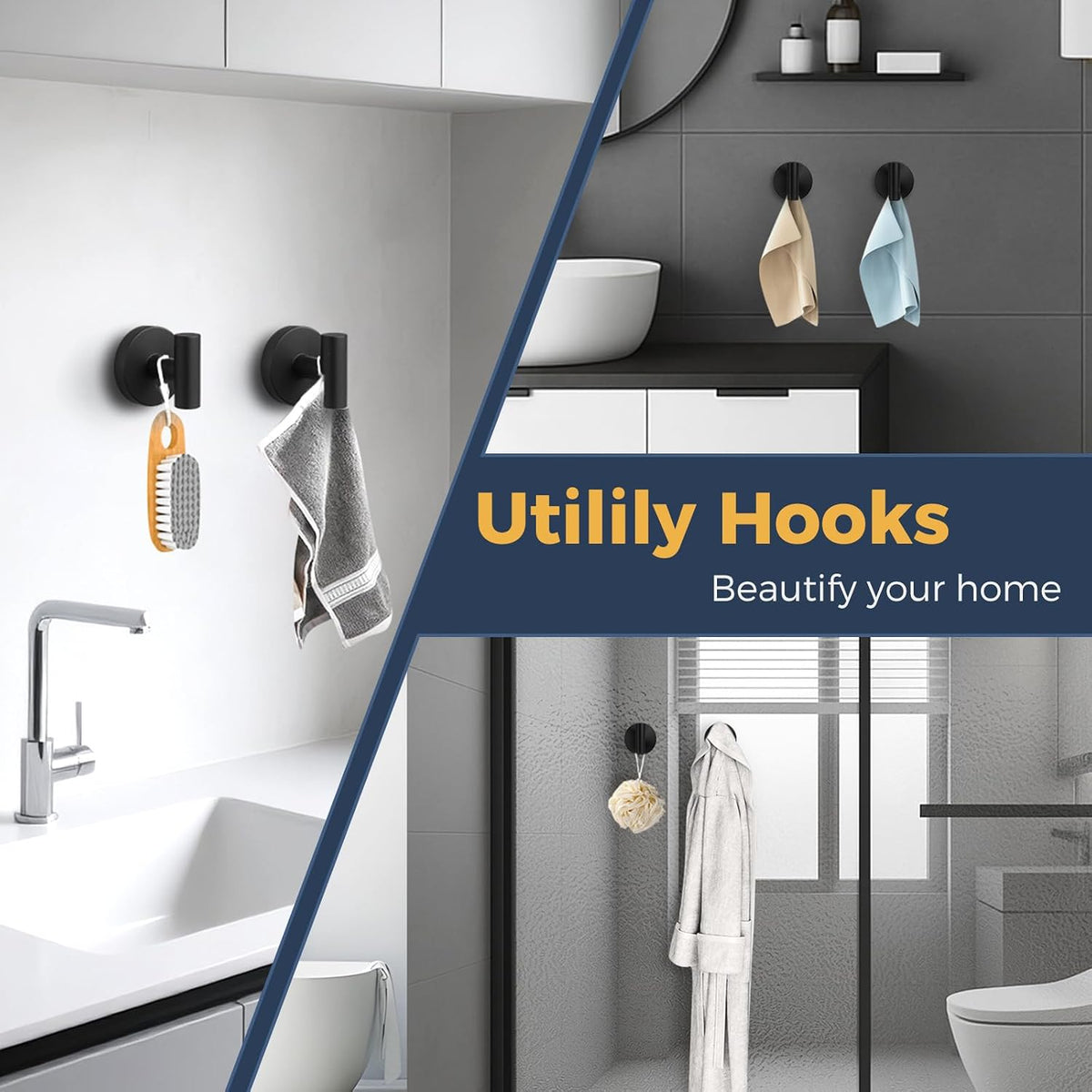 Heavy Duty Suction Cup Hooks for Glass Window,Tile,Mirror,Removable Shower Hooks for Inside Shower,Metal Towel Hooks for Bathroom,4 Pack(Black)