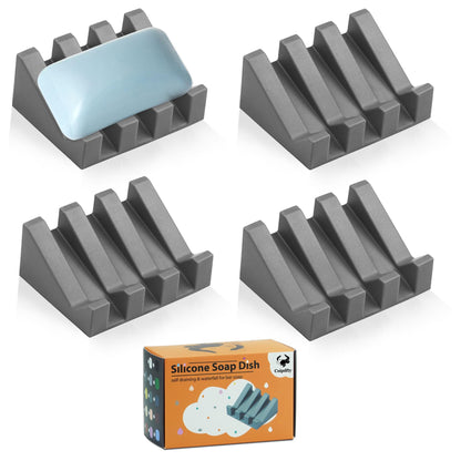 Self Draining Soap Dish Holder,Silicone Soap Dish,for Bathroom,Kitchen, Sponges，Can Extend Soap Life，Keep Soap Bars Dry and Easy Cleaning (Grey,2-Pack)