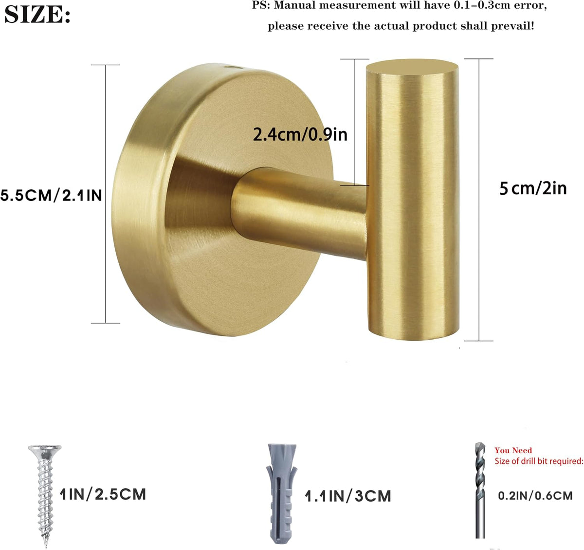 Towel Hooks Bathroom Coat Robe Hook Stainless Steel Heavy Duty Door Hanger Towel Robe Clothes Cabinet Wall for Bathroom Bedroom Kitchen Hotel Pool 4 Packs (Gold)