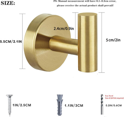 Towel Hooks Bathroom Coat Robe Hook Stainless Steel Heavy Duty Door Hanger Towel Robe Clothes Cabinet Wall for Bathroom Bedroom Kitchen Hotel Pool 4 Packs (Gold)