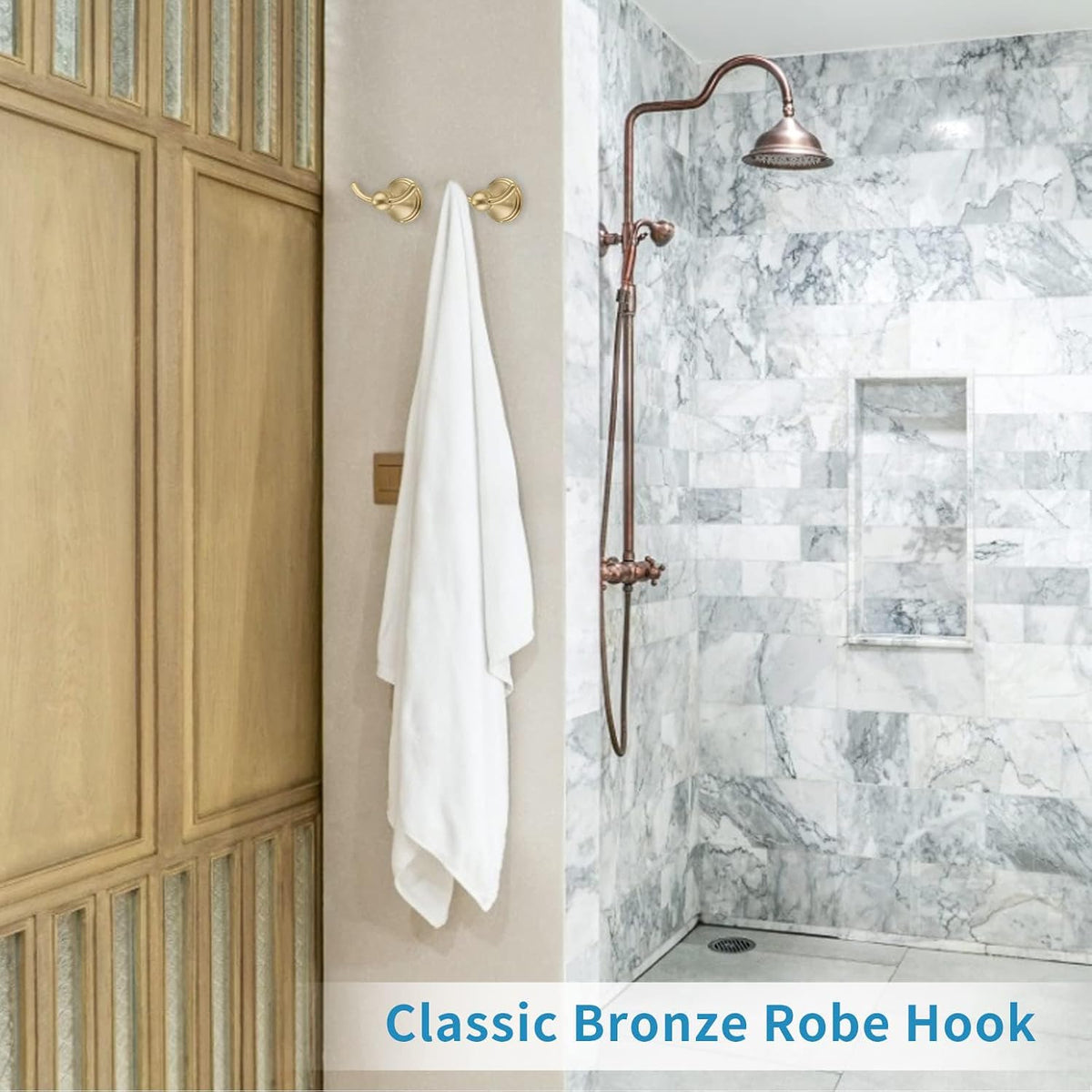 FILTA Bathroom Towel Hooks, Champagne Bronze Robe & Towel Hooks for Wall Mounted, Traditional Towel and Robe Hooks for Hanging Towels, Bath Towel Holder for Shower(2 Pack)