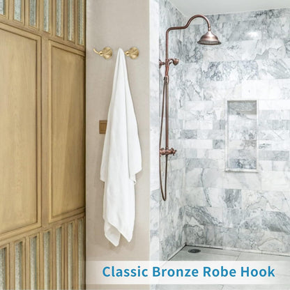 FILTA Bathroom Towel Hooks, Champagne Bronze Robe & Towel Hooks for Wall Mounted, Traditional Towel and Robe Hooks for Hanging Towels, Bath Towel Holder for Shower(2 Pack)