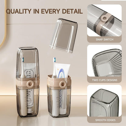 Topavatop Toothbrush Travel Case, 2 in 1 Toothbrush Holder and Rinse Cup, Large Capacity Toothbrush Cup with Cover, Portable Travel Toothbrush Holder for Traveling, Camping, Trip - 1Pcs - Beige&Clear