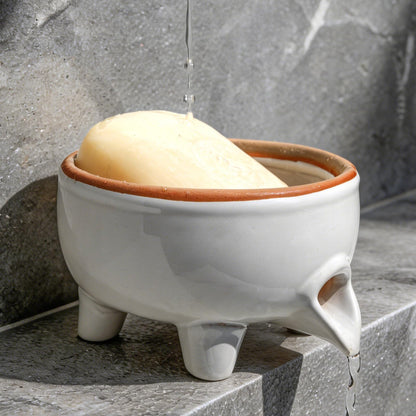 Soap Dish with Drainage, Ceramic Self Draining bar Soap Holder