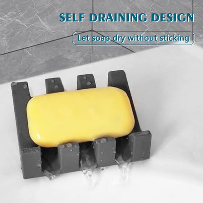 Self Draining Soap Dish Holder,Silicone Soap Dish,for Bathroom,Kitchen, Sponges，Can Extend Soap Life，Keep Soap Bars Dry and Easy Cleaning (Grey,2-Pack)
