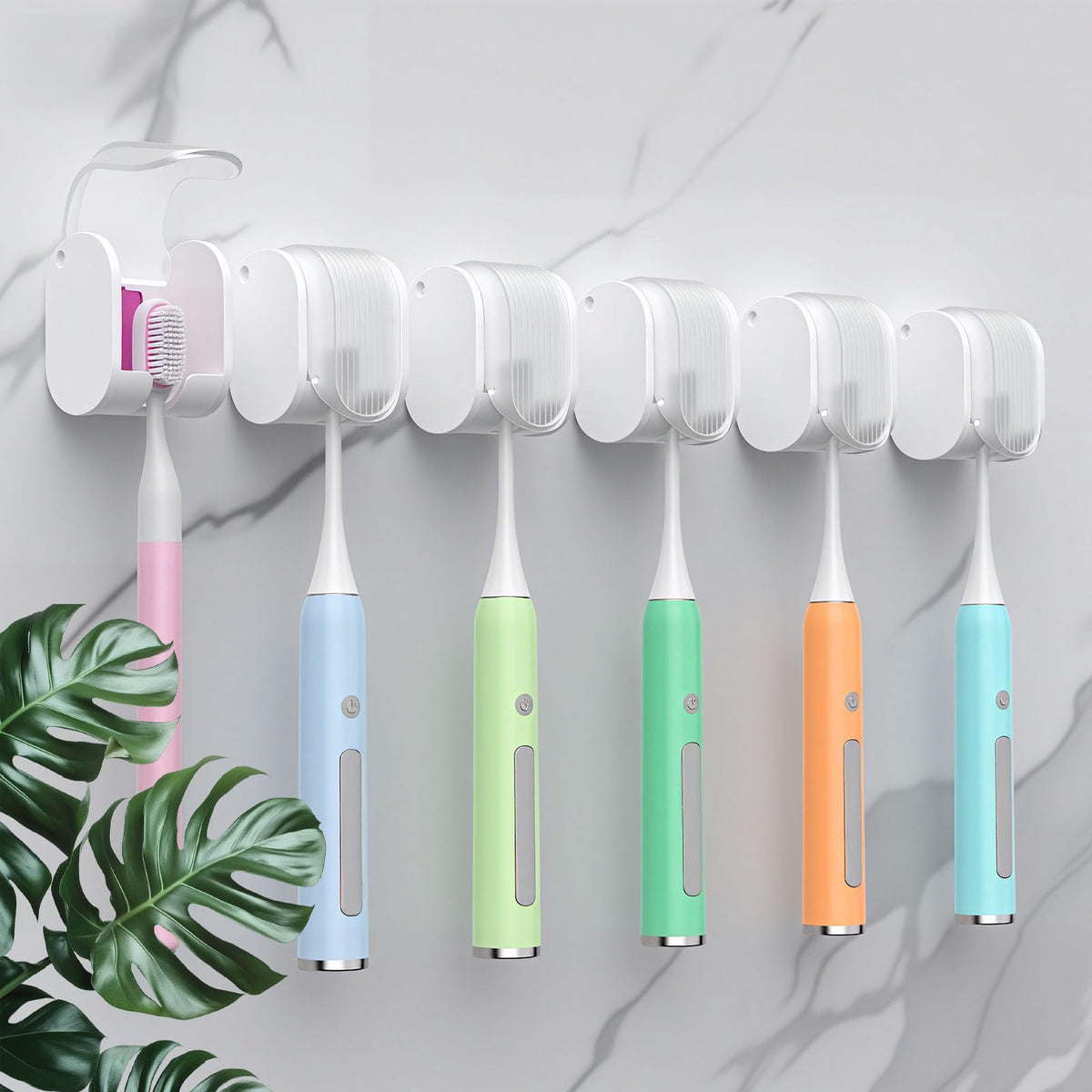 2 Pcs Toothbrush Holders Wall Mounted, Single Slot Design, Shower Self Adhesive Wall Mounted Toothbrush Holder with Cover, Waterproof and Dustproof, Suitable for Bathroom, Family, Travel (Grey)
