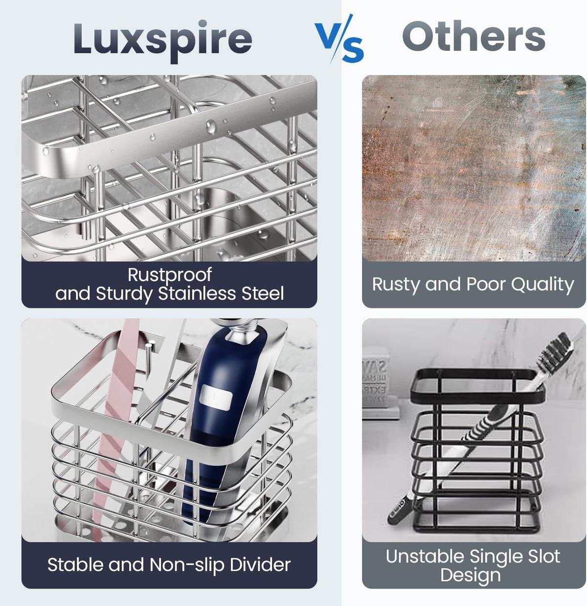 Luxspire Toothbrush Holders for Bathroom, Stainless Steel, 2 Slots, Silver