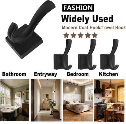 TOFIIGREM Black Towel Hooks, Coat Robe Hooks Bathroom Entryway Mudroom Pool Hooks for Wall Mount Hanging Towels Bathrobe Key Hat Backpack (2 Pack, Black)