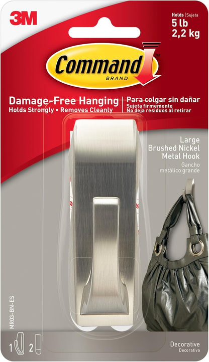 Command Large Modern Reflections Metal Hook, Holds up to 5 lb, Oil Rubbed Bronze, 1 Wall Hook with 2 Strips, Damage-Free Hanging Hooks for Hanging Decorations in Living Spaces
