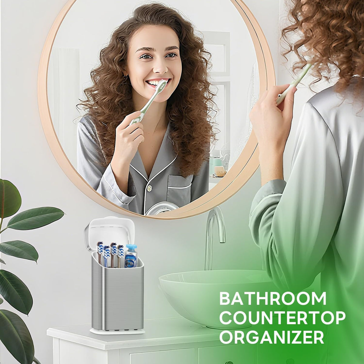 GFWARE Bathroom Toothbrush Holder with Cover, Ventilated & Drainage, Silver