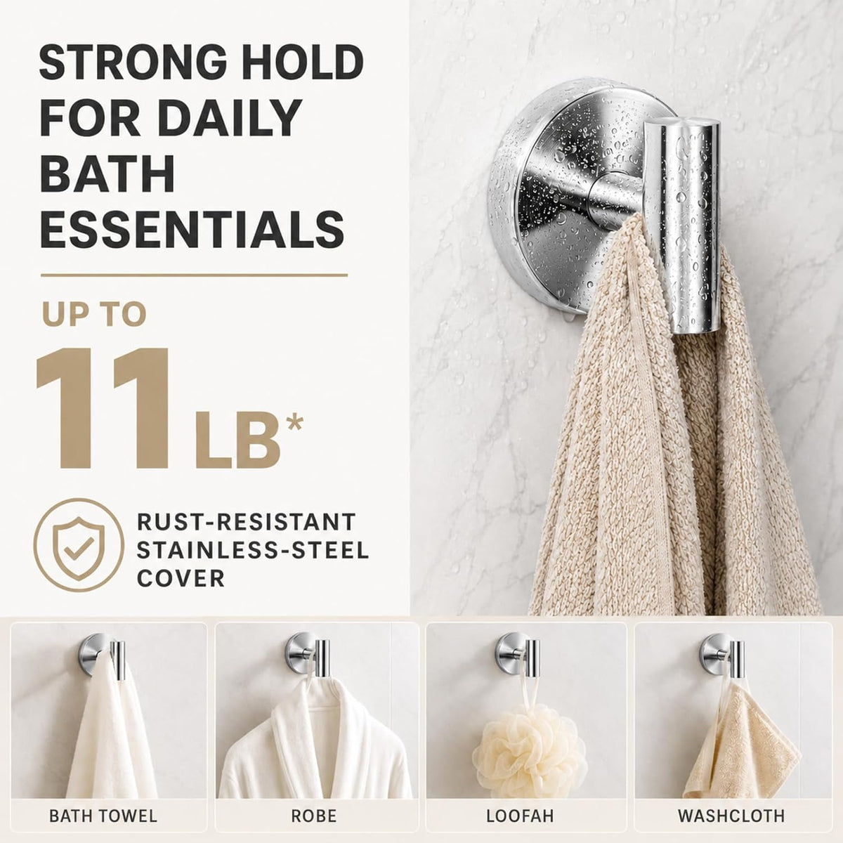 Suction Cup Hooks for Shower - Bathroom Reusable Towel Hooks