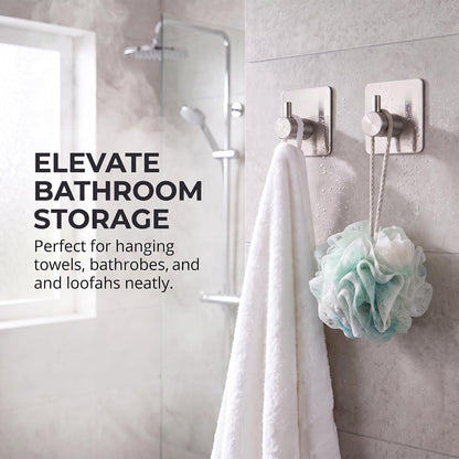 Fotosnow Adhesive Towel Hooks 15lbs Heavy Duty Wall Hooks Waterproof Stainless Steel Hanger for Hanging Coat, Hat, Towel Robe Hook Rack Wall Mount- Bathroom and Bedroom 4-Packs