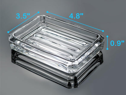 Clear Glass Soap Dish, Heavy Soap Holder for Bathroom, Sink and Kitchen