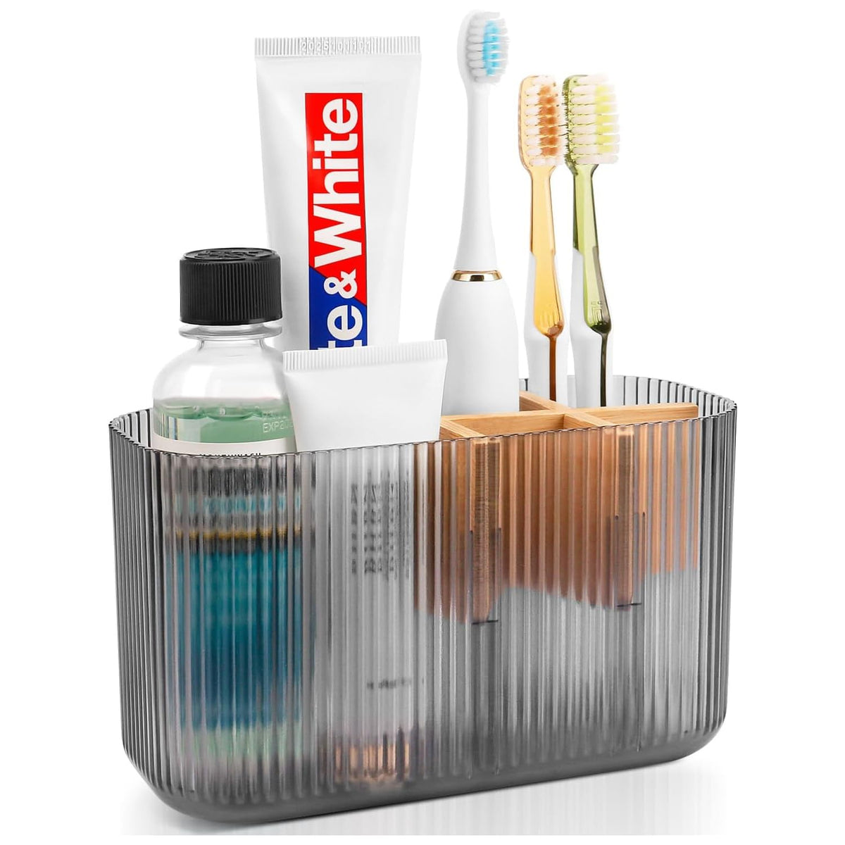 GFWARE Black Toothbrush Holder, 5 Slots Bathroom Organizers and Storage