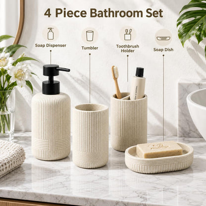 MRAXEL Beige Bathroom Accessory Set 4 Pieces, Toothbrush Holder Set, Resin