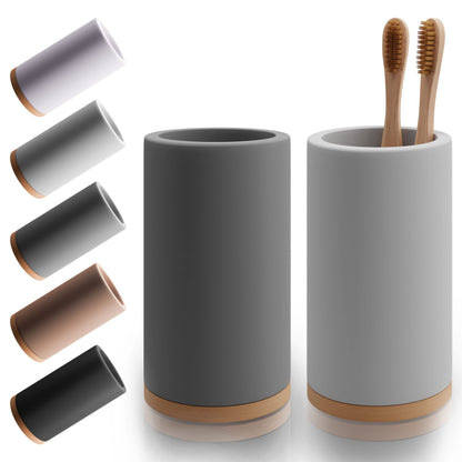 Matani Bamboo Toothbrush Holder Diatomite Tooth Brush Organizer - Storage Stand for Small Bathroom & Counter - Removable Base & Drain Holes, Water-Absorbent & Quick-Drying (Light Grey)