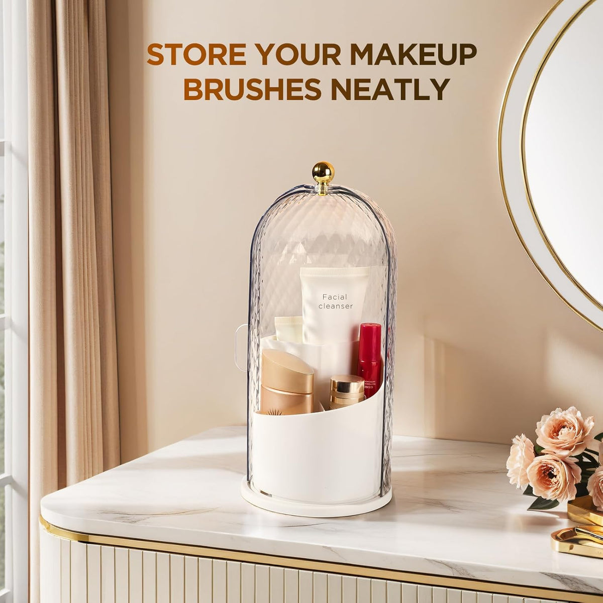 3 Slots Rotating Toothbrush Holders with Lid for Bathroom