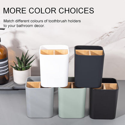 Bamboo Toothbrush Holder for Bathrooms Toothpaste Organizer - White