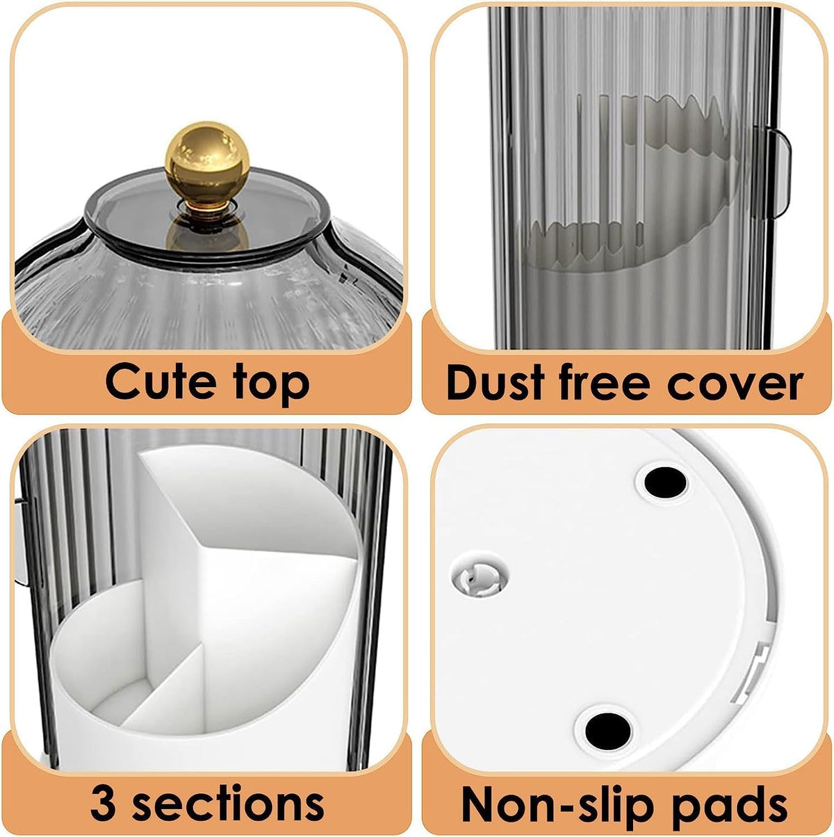 Waterproof Toothbrush Holder with 180° Rotating Cover, Grey White