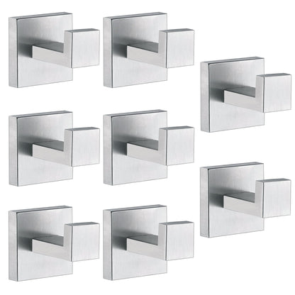 Towel Hooks for Bathrooms, Brushed Nickel Towel Hook for Kitchen Bathroom, SUS304 Stainless Steel Coat Hook, Square Heavy Duty Holder Robe Hooks for Hanging Towels, Coats, sponges, Wall Mount, 4 Pack