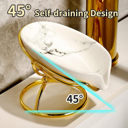 Dobbyby Leaf-Shaped Ceramic Soap Dish with Drain, Holder, Saver, Tray, Bar Soap Holder, Easy Cleaning, for Shower Bathroom Kitchen Sink Bathtub, Pro-Environment White