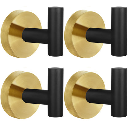 Towel Hooks Bathroom Coat Robe Hook Stainless Steel Heavy Duty Door Hanger Towel Robe Clothes Cabinet Wall for Bathroom Bedroom Kitchen Hotel Pool 4 Packs (Gold)
