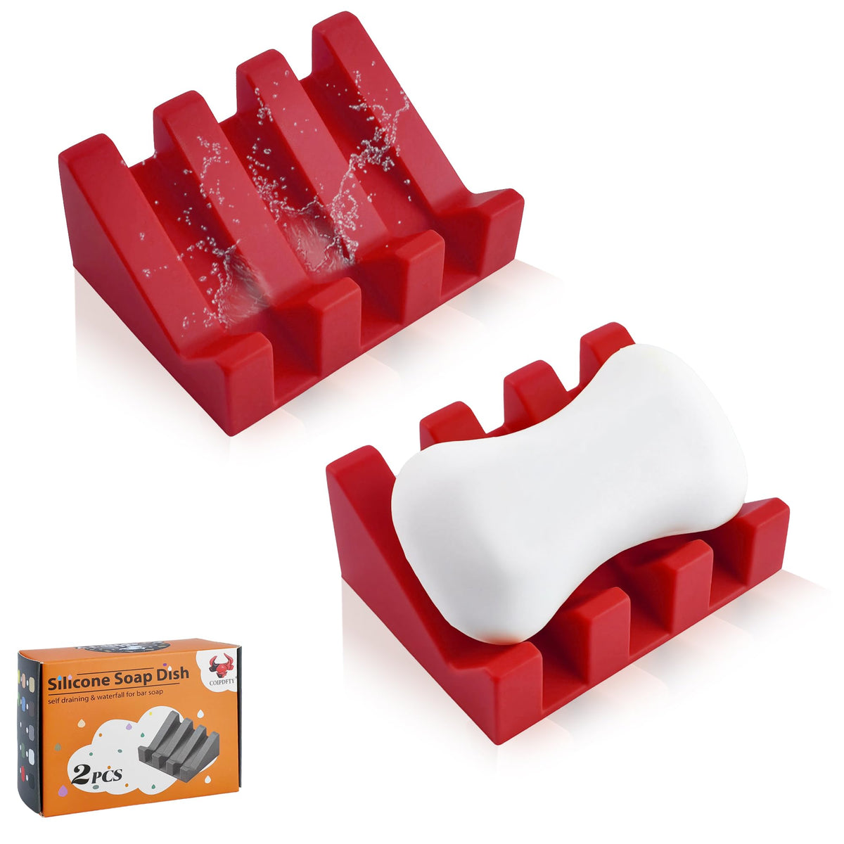 Self Draining Soap Dish Holder,Silicone Soap Dish,for Bathroom,Kitchen, Sponges，Can Extend Soap Life，Keep Soap Bars Dry and Easy Cleaning (Grey,2-Pack)