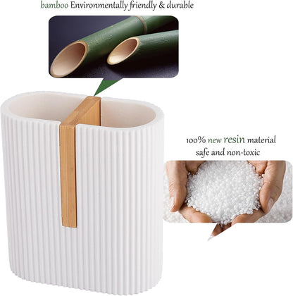 Toothbrush Holders for Bathroom, Bamboo Electric Toothbrush Stand, White