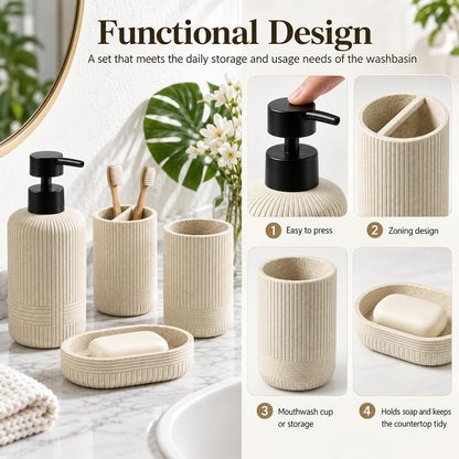 MRAXEL Beige Bathroom Accessory Set 4 Pieces, Toothbrush Holder Set, Resin