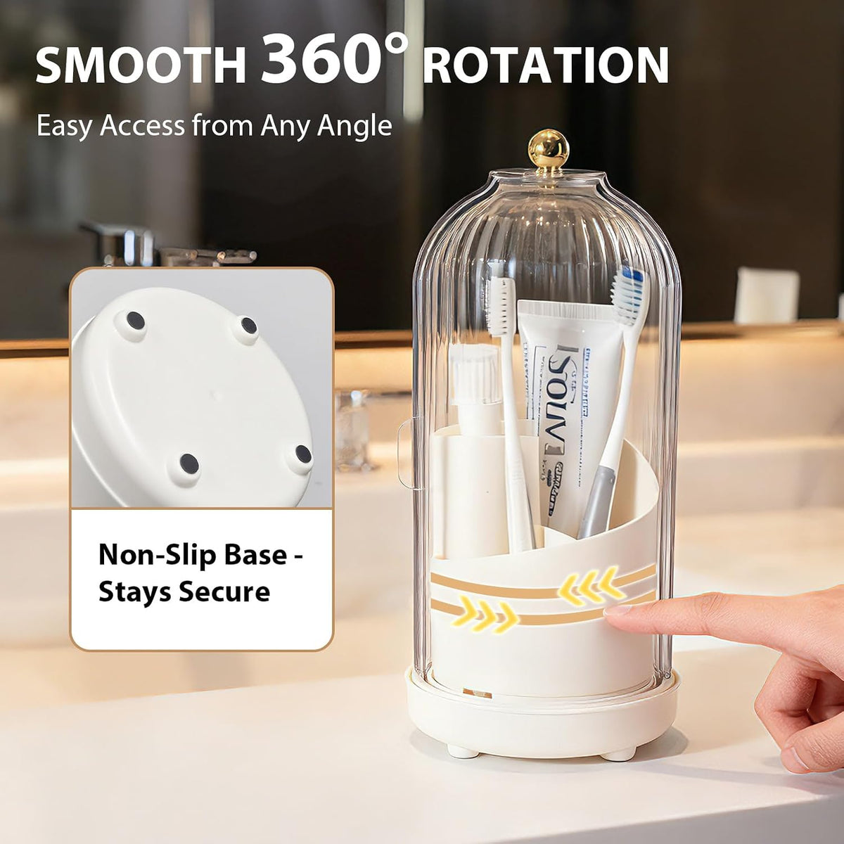 3-Slot Coverd Rotating Toothbrush Holders with Lid for Bathrooms
