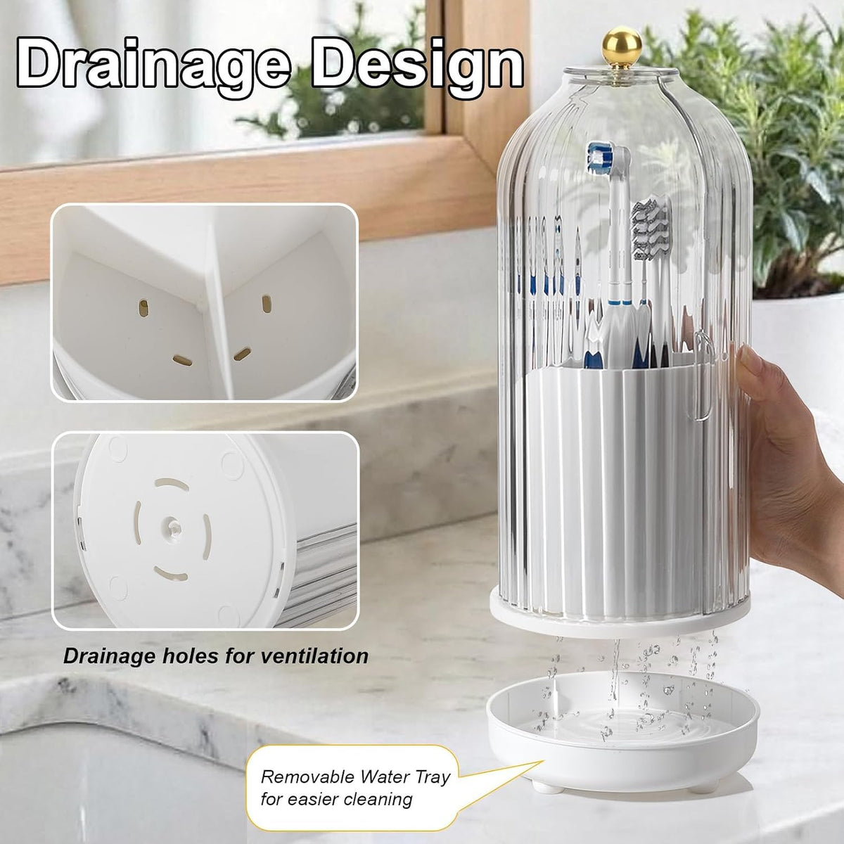Toothbrush Holders with Cover Toothpaste Organizer for Bathroom, White
