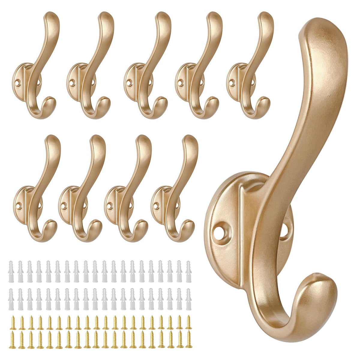 6 Pack Coat Hooks Wall Mount Heavy Duty Utility Retro Double Hooks for Hanging Coats,Hat, Towel, Key, Robe, Scarf, Bag, Cap (Black)