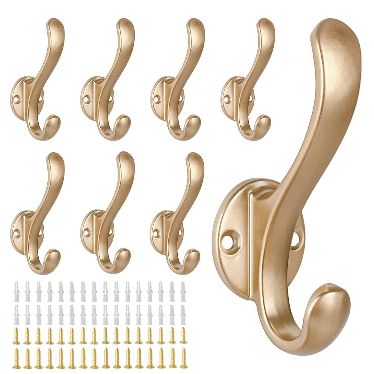 6 Pack Coat Hooks Wall Mount Heavy Duty Utility Retro Double Hooks for Hanging Coats,Hat, Towel, Key, Robe, Scarf, Bag, Cap (Black)