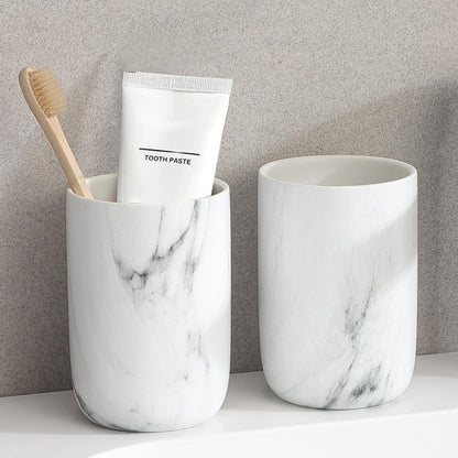 Toothbrush Holders for Bathrooms - 2 Cups Ceramic Toothbrush Toothpaste Holders Set, White Bathroom Tumbler Cups Reusable Toothbrush Mouthwash Cup, Bathroom Counter Organizer