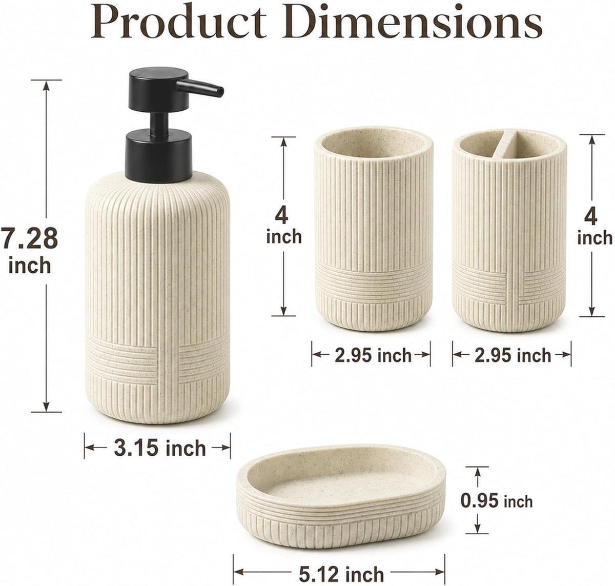 MRAXEL Beige Bathroom Accessory Set 4 Pieces, Toothbrush Holder Set, Resin