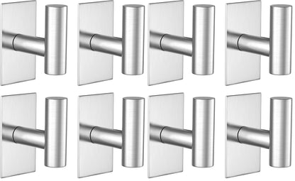 VAEHOLD Wall Towel Hooks, Heavy Duty Sticky Holder Waterproof Towel Hooks for Hanging Coat, Clothes, Closet Hook Wall Mount for Kitchen (Silver, 2 Pack)