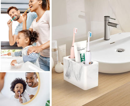 Luxspire Toothbrush Holder, Resin, 3 Slots, Gravel White