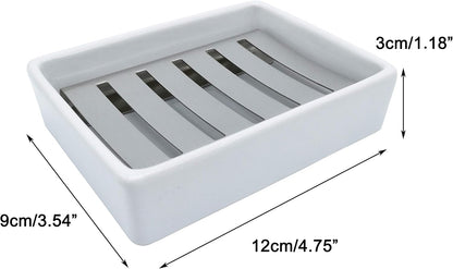 Ceramic Soap Dish Stainless Steel Soap Holder for Bathroom and Shower