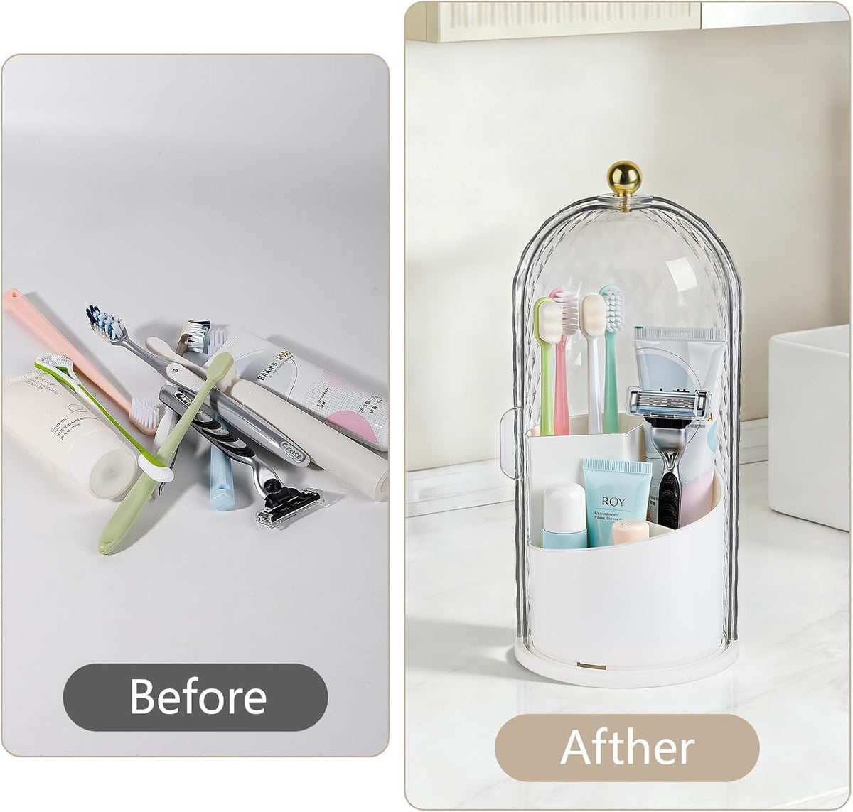 Toothbrush Holder with Cover for Bathroom Countertop, Organizer, White